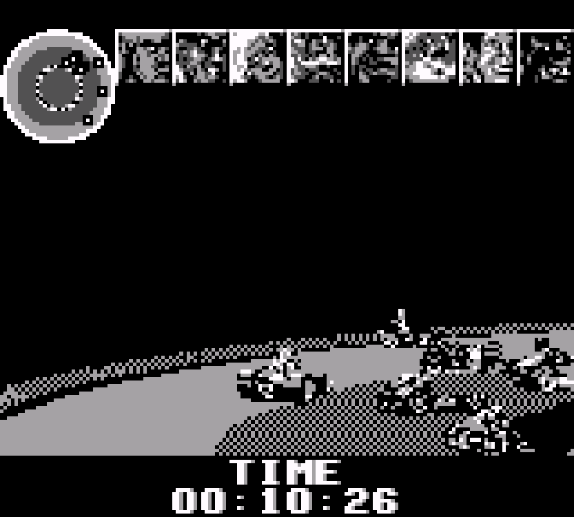 A level in rumble mode with the eight characters trying to destroy each other on a disc shaped stage.