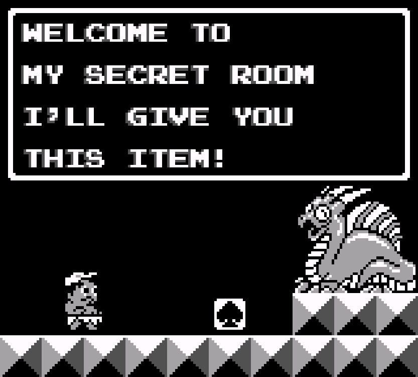 An elder dinosaur in a secret room offering a prize for finding him.