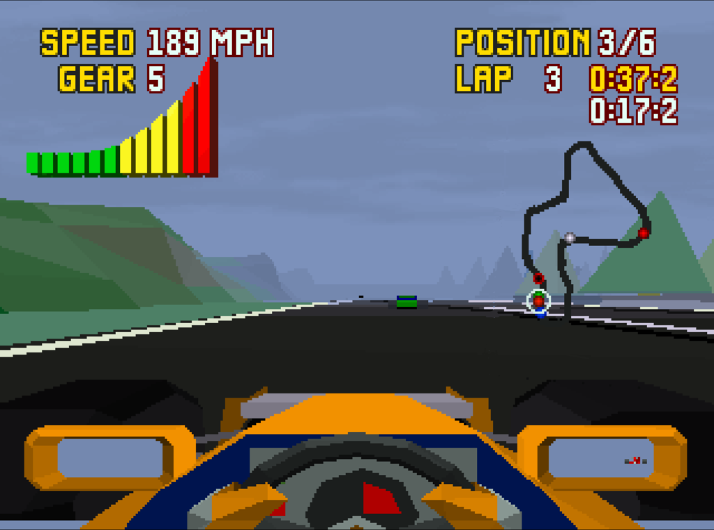 A race from a viewpoint of inside the car.