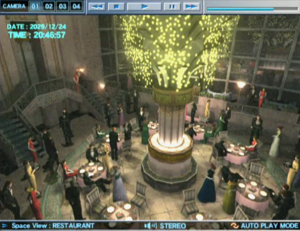 The opening full motion depicting a party aboard the space station.