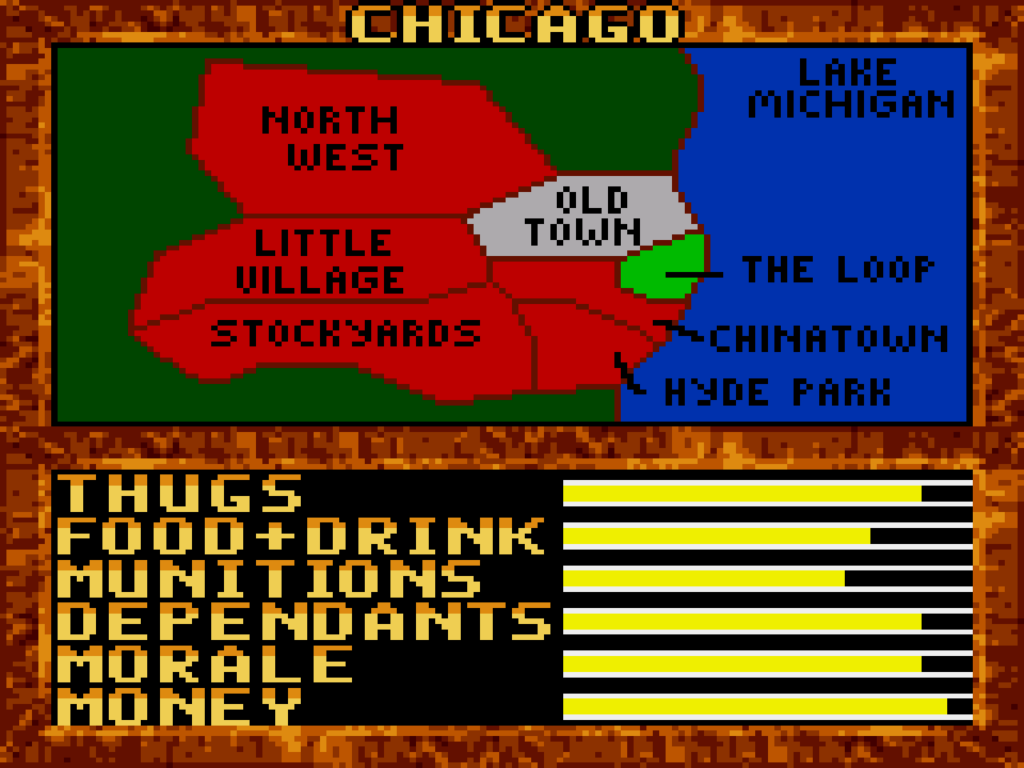 The in-game map of Chicago displaying details on each location.