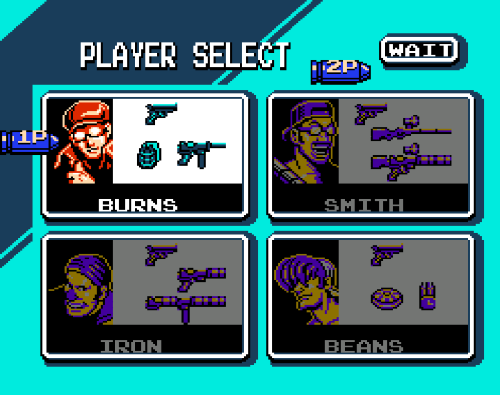 The character select screen in Contra Force.