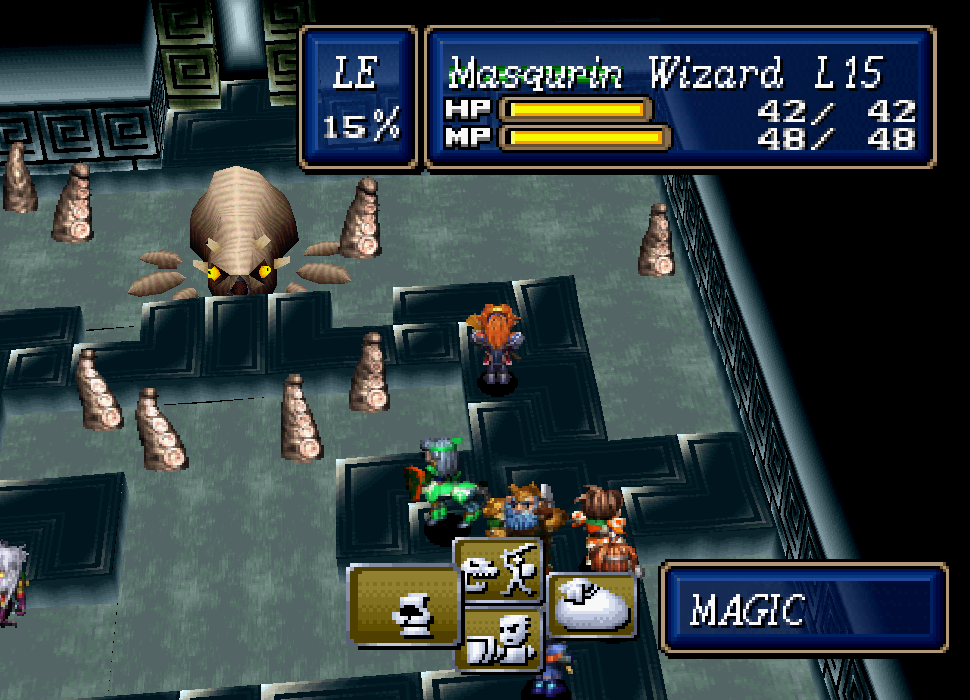 A battle sequence against a monster squid from the bonus skirmishes.