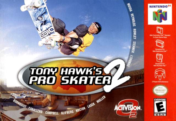 Front cover for Tony Hawk's Pro Skater 2 on the Nintendo 64.