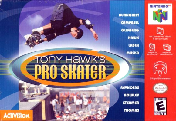 Front cover for Tony Hawk's Pro Skater on the Nintendo 64.