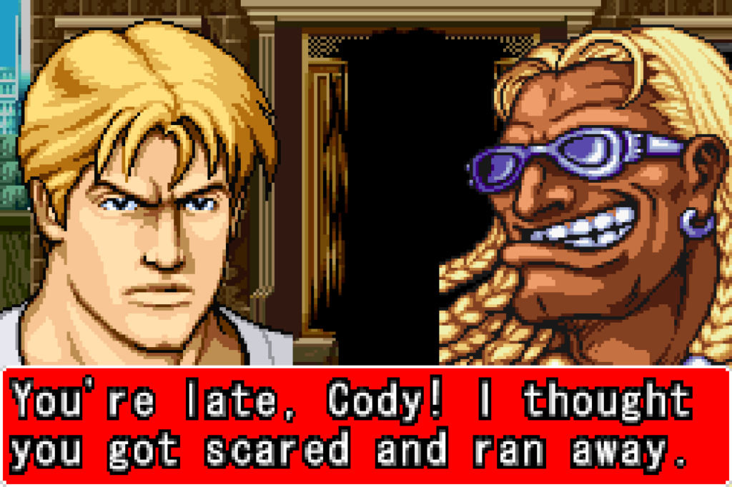 A dialogue sequence between Cody and a boss character.