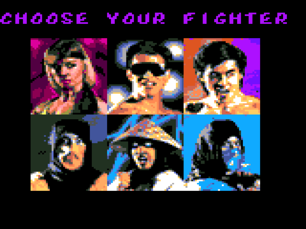 The character select screen in Mortal Kombat on the Game Gear.