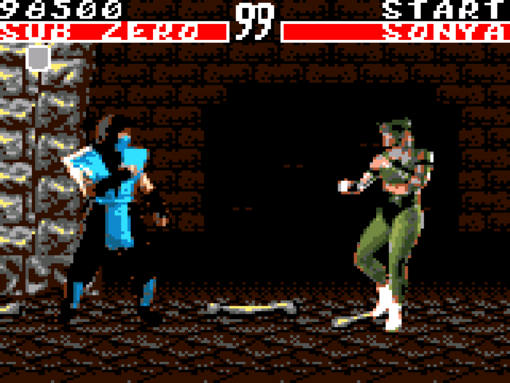 Sub-Zero battles Sonya in the cave level.