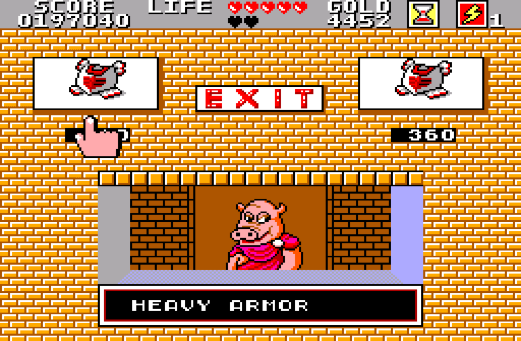 Purchasing items in a shop from a pig.