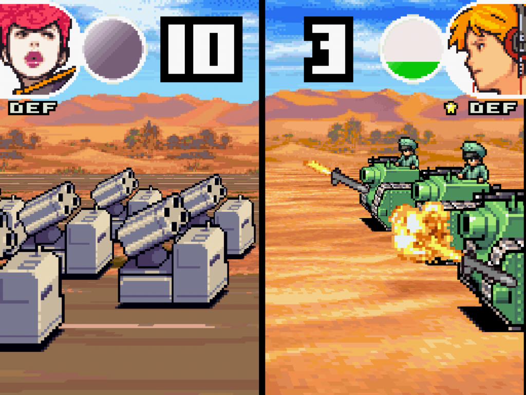 A green earth megatank attacks a black hole missile unit.