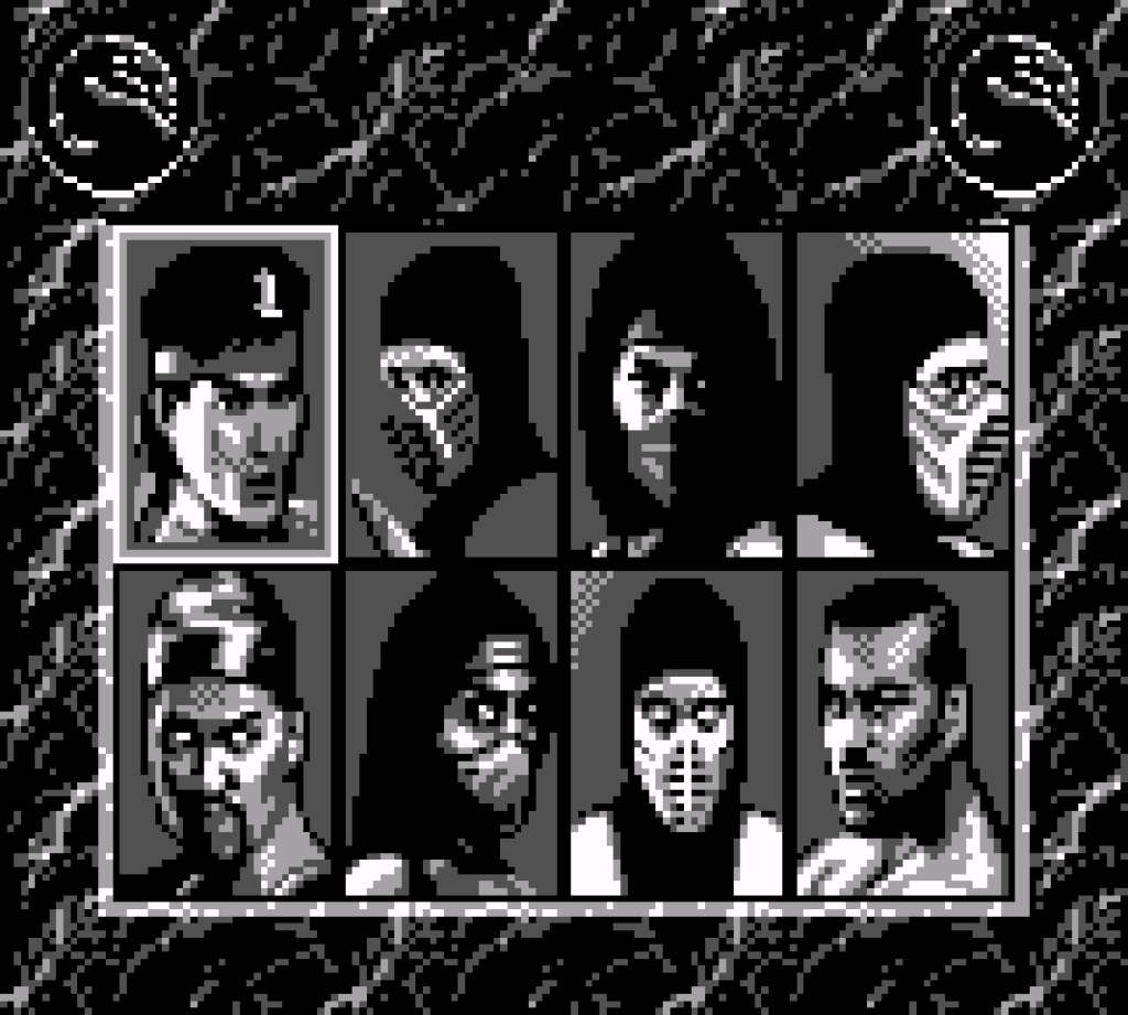 The character select screen in the Game Boy version of Mortal Kombat II.