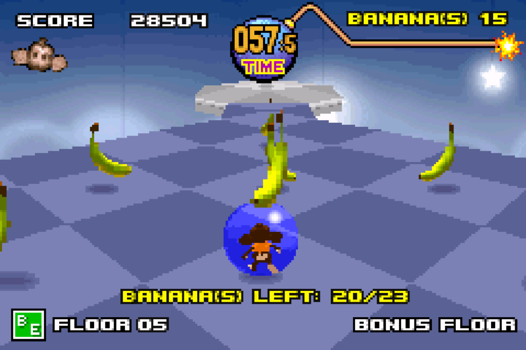 The player grabs bananas on a gray colored bonus stage.