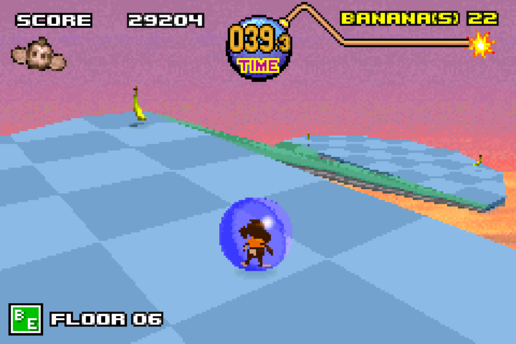 A downward sloped stage with a sunset scene in the background.
