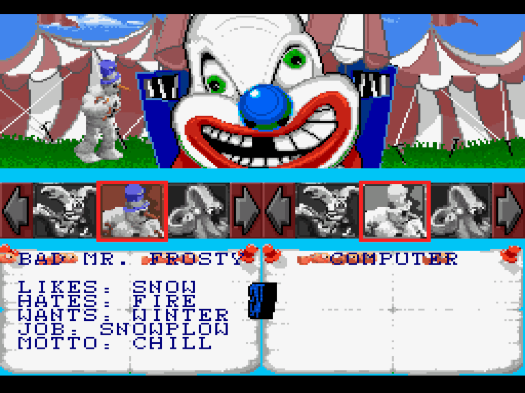 The character select screen in ClayFighter.