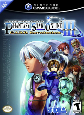 Front cover for Phantasy Star Online Episode III: C.A.R.D. Revolution on the Nintendo Gamecube.