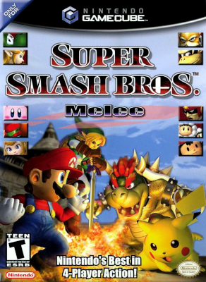 Front cover for Super Smash Bros. Melee on the Nintendo Gamecube.
