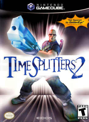 Front cover for TimeSplitters 2 on the Nintendo Gamecube.