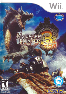 Front cover for Monster Hunter Tri on the Nintendo Wii.