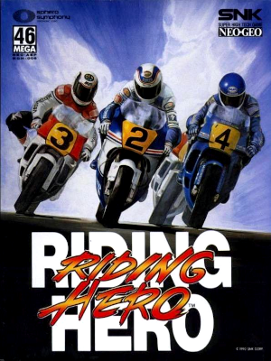 Front cover for Riding Hero on the Neo Geo.