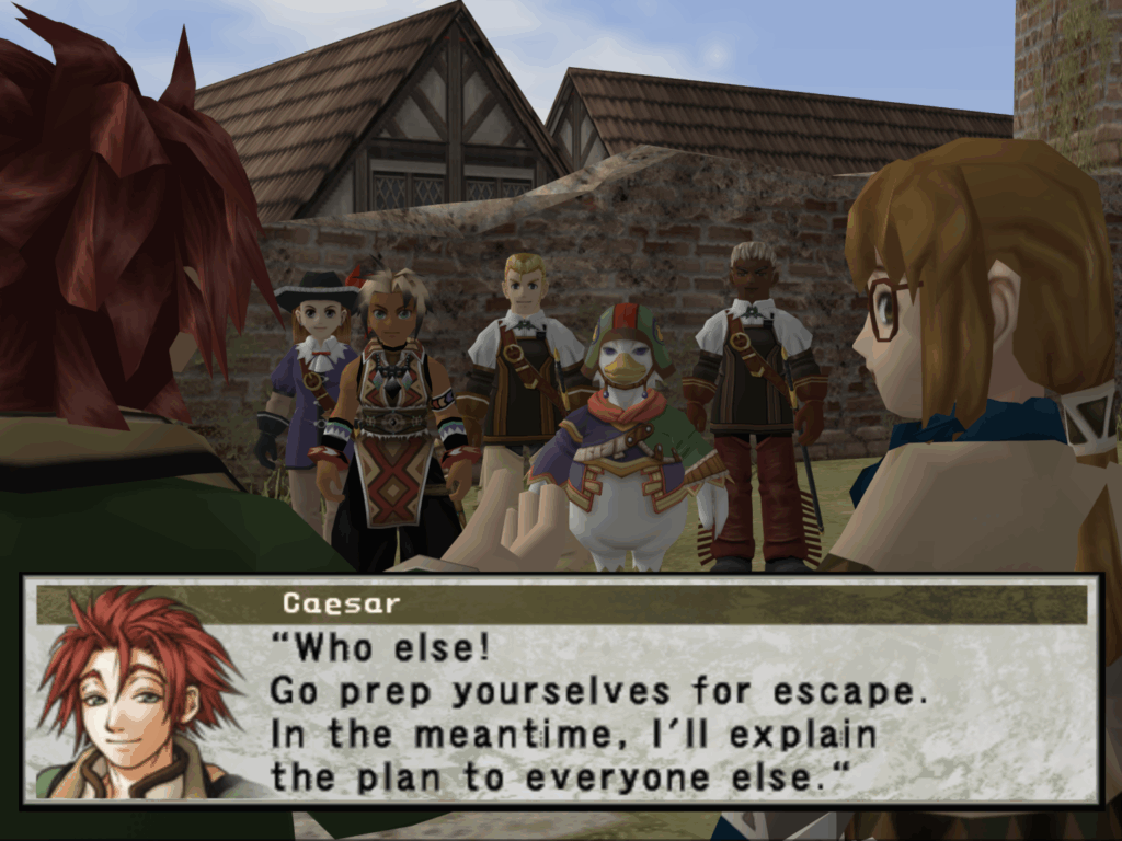 Character dialogue during a cut-scene in-game.