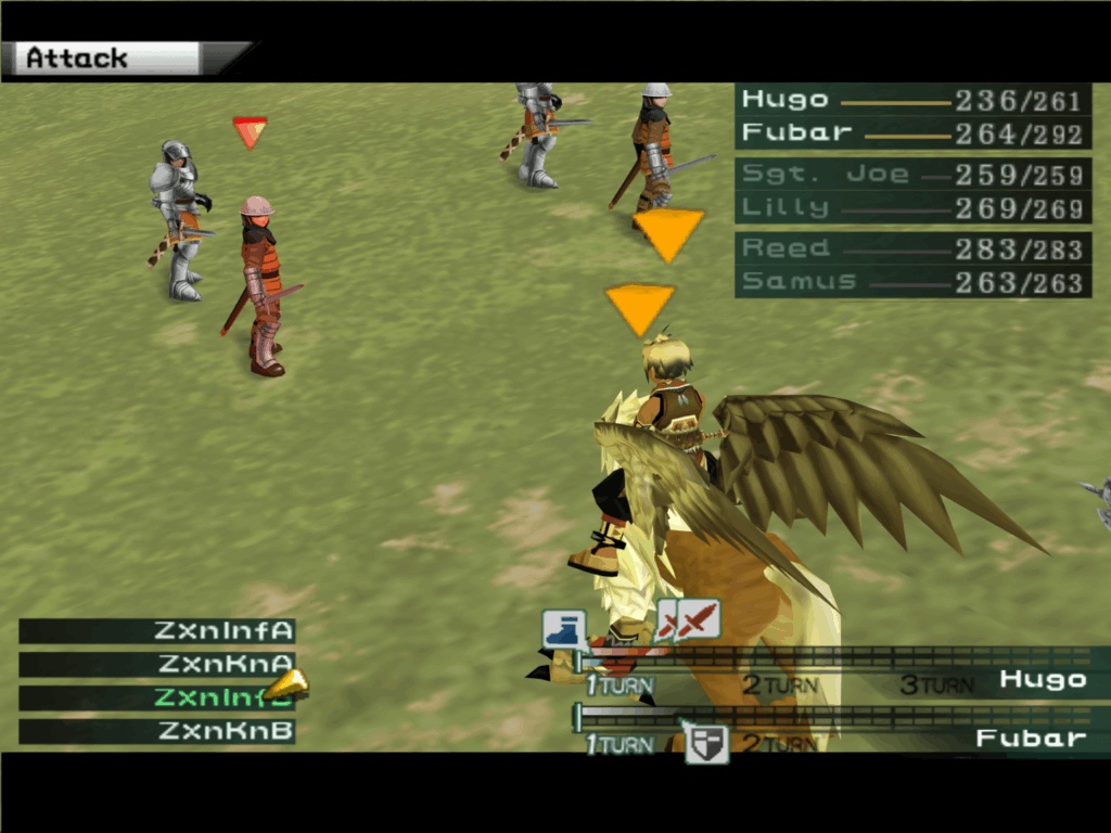 A battle scene in Suikoden III.