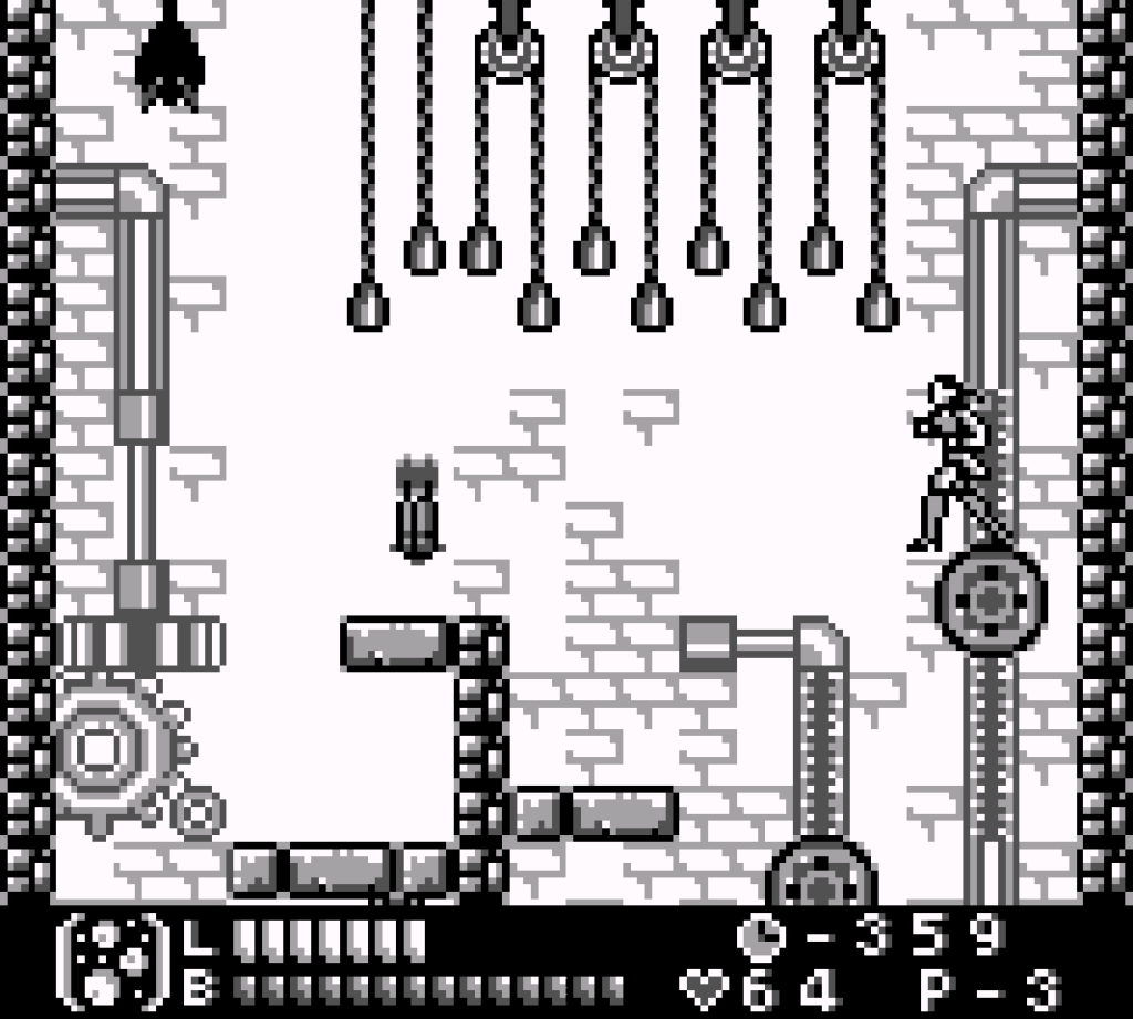 Sonia navigates a screen full of moving machinery and dangling ropes.