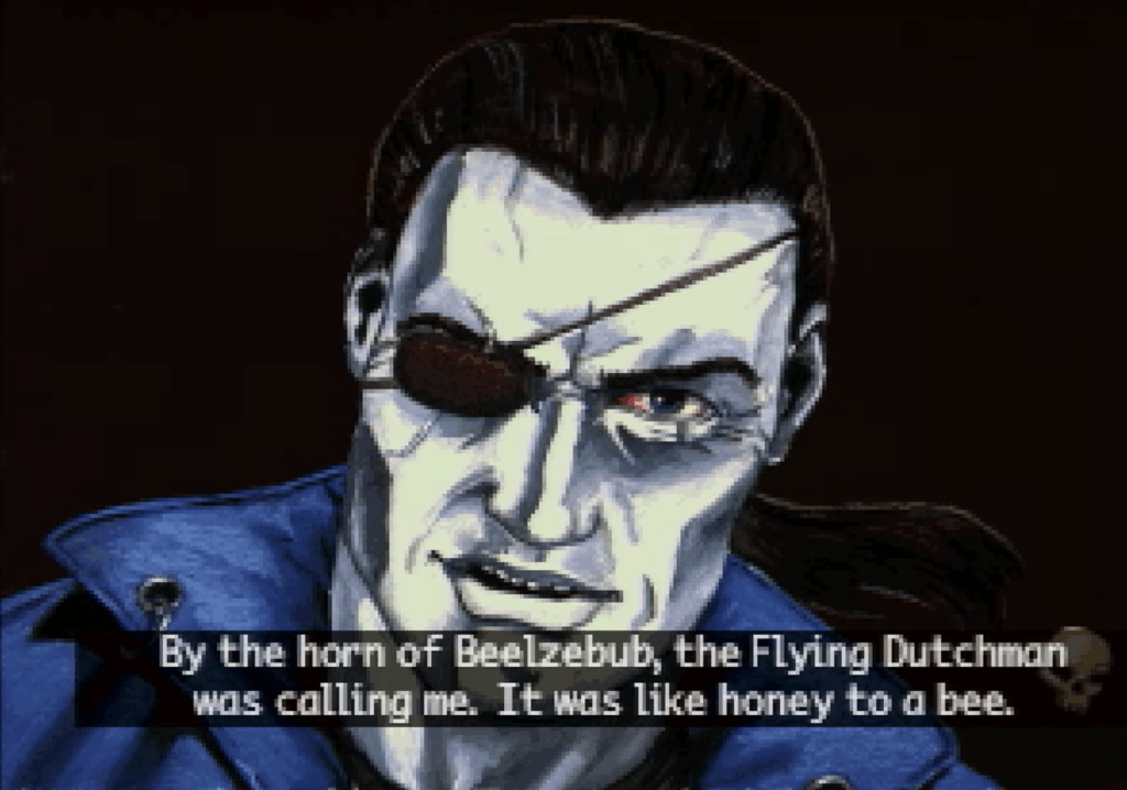 Captain Jack recants a story during a dialogue sequence.