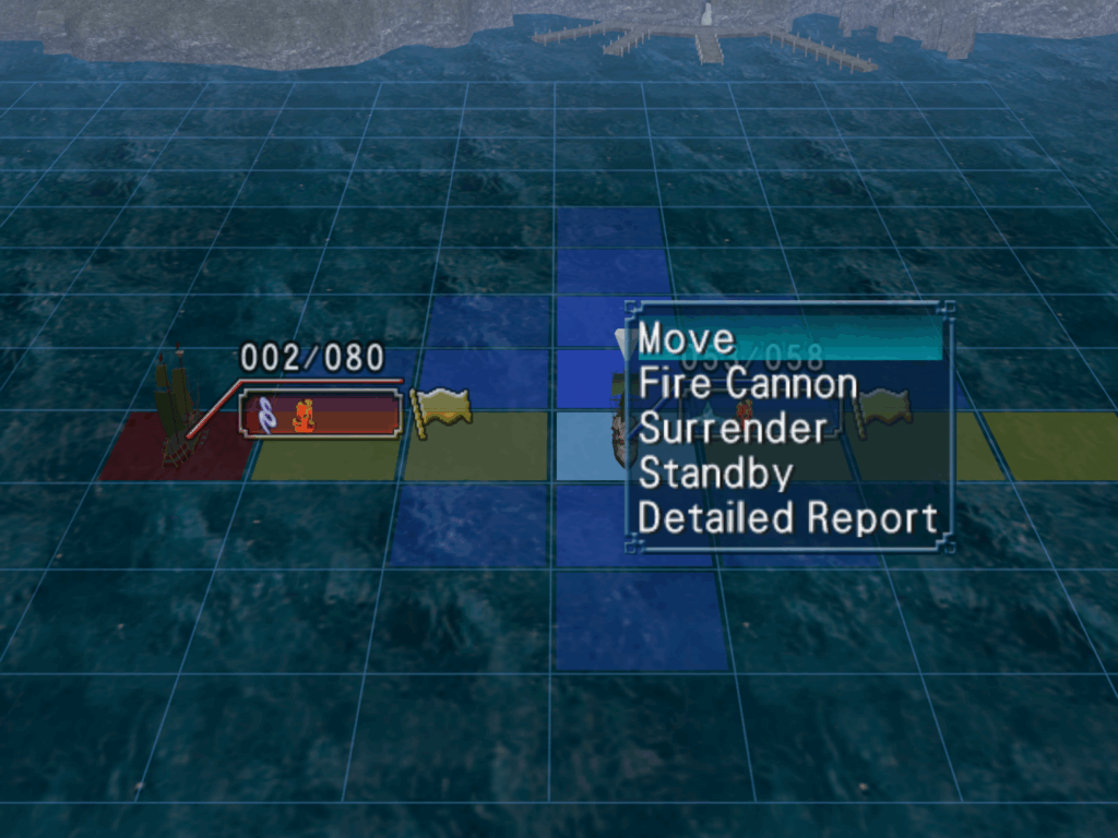 A ship battle with two warships fighting on the ocean.