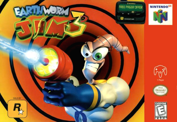Front cover for Earthworm Jim 3-D on the Nintendo 64.