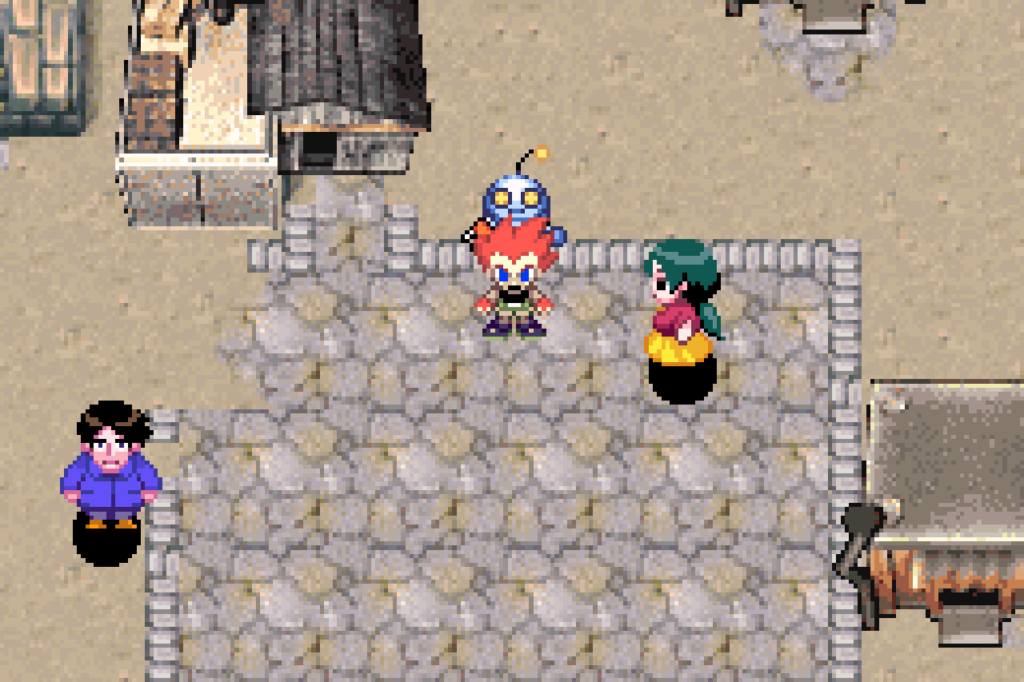 The main character, Joe, stands in a desert based town.