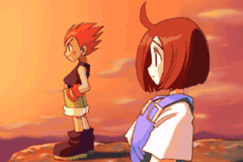 A still screen cut-scene with Joe and a girl watching the sunset.