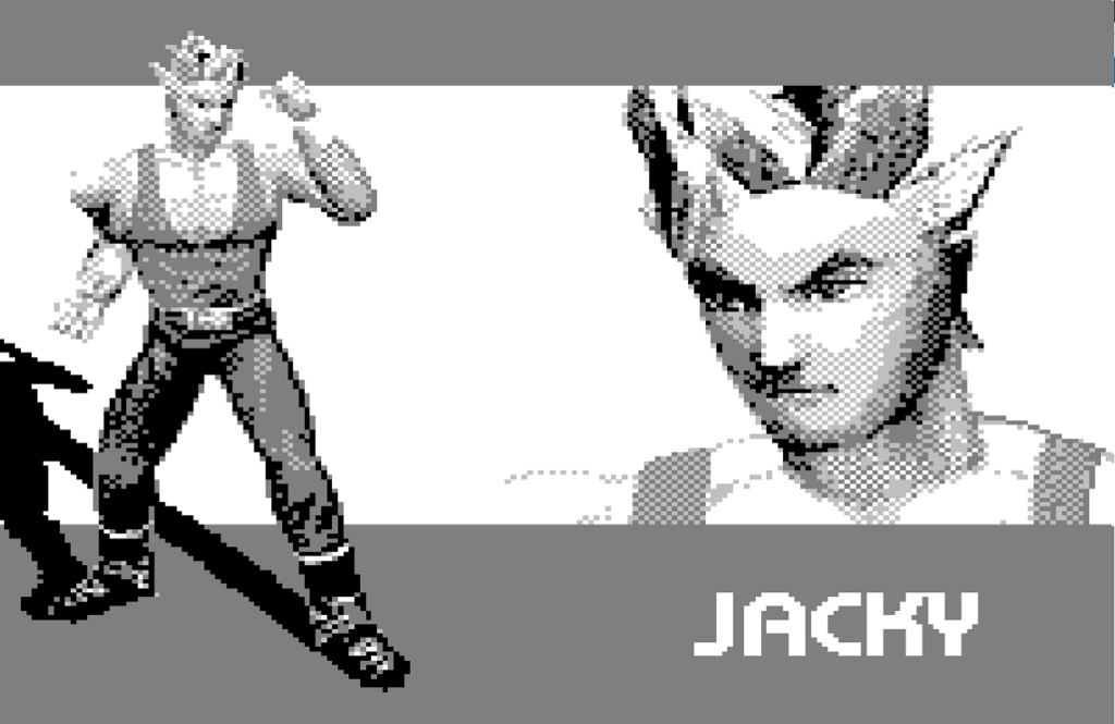 Profile and pictures of the character Jacky from the introductory sequence.