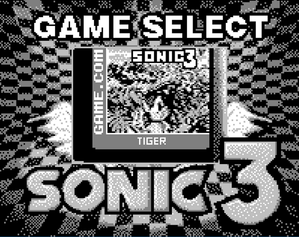The game select screen in Sonic Jam on the Tiger Game.com showing a cartridge of Sonic 3.