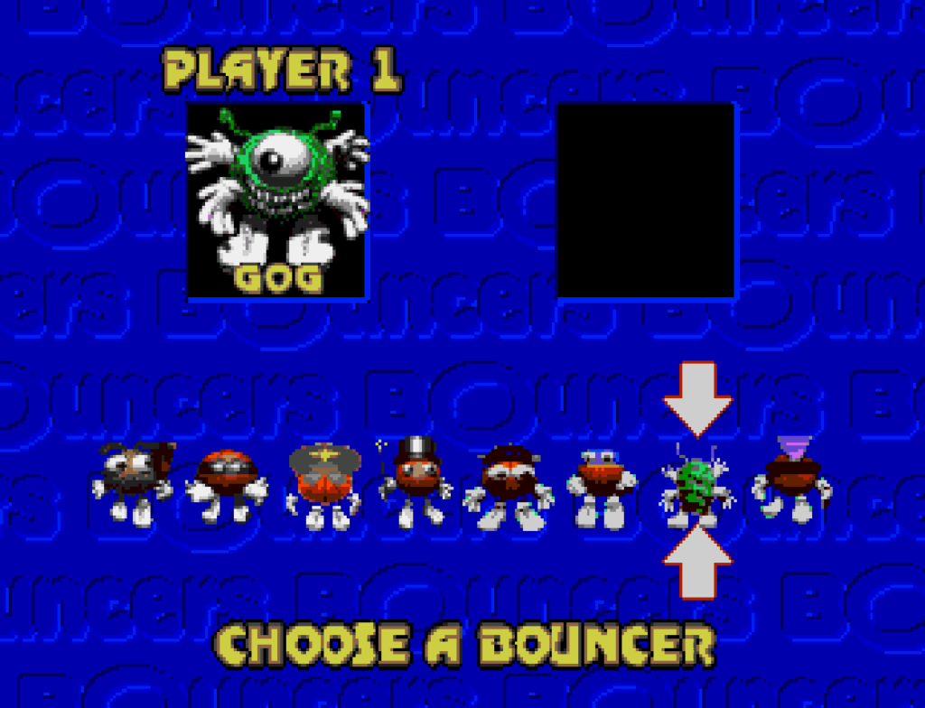 The character select screen in Bouncers.
