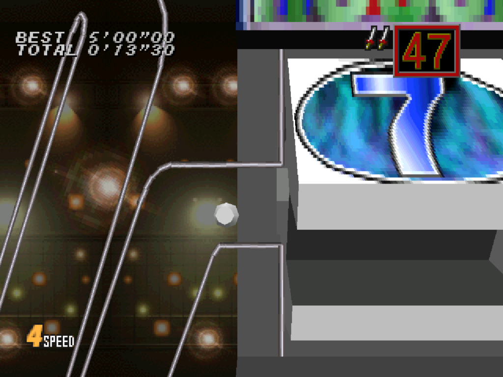 A dot navigates a maze with a rotating box in front of it.