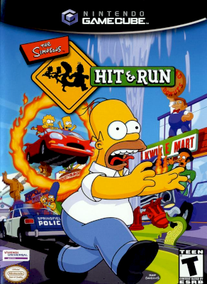 Front cover for the Simpsons Hit & Run for the Nintendo Gamecube.