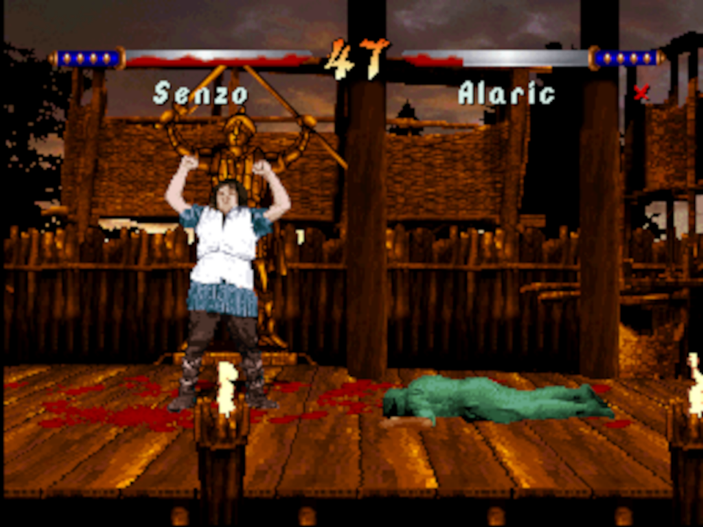Alaric gives a victory pose after defeating Senzo.