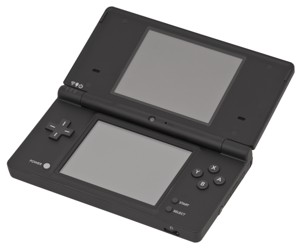 The Nintendo DSi console in black.