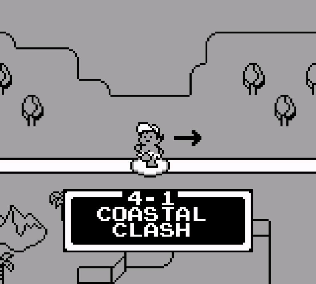 The world map depicting a small version of Master Higgins.