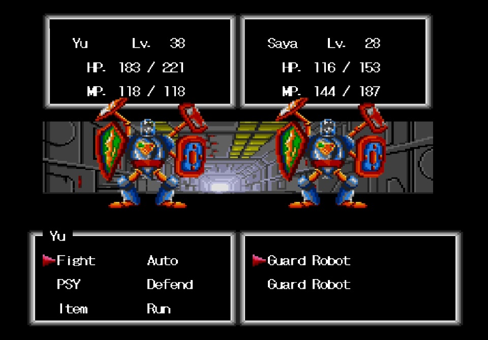 A battle against two robot enemies.