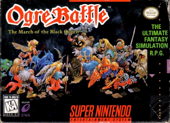 Front cover for Ogre Battle: The March of the Black Queen for the Super Nintendo.