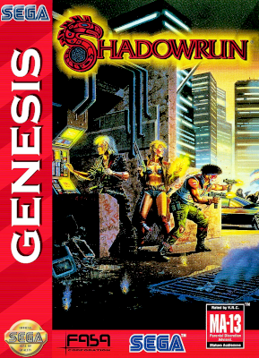 Front cover for Shadowrun on the Sega Genesis.