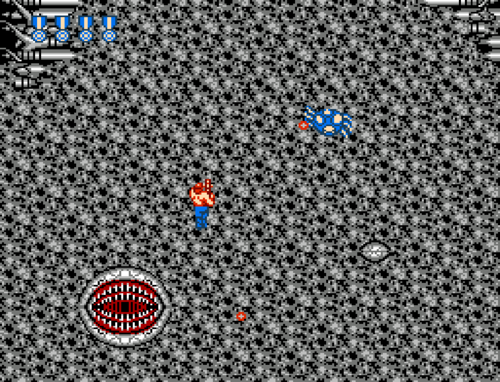 The player moves through an overhead stage with a stone floor.