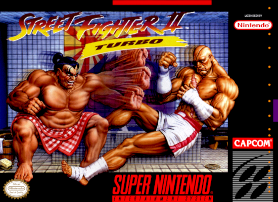 Front cover for Street Fighter II: Turbo on the Super Nintendo.