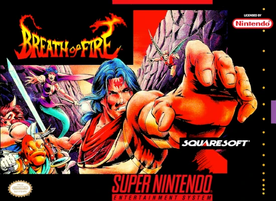 Front cover for Breath of Fire on the Super Nintendo.