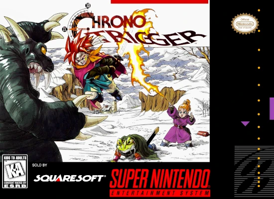 Front cover for Chrono Trigger on the Super Nintendo.