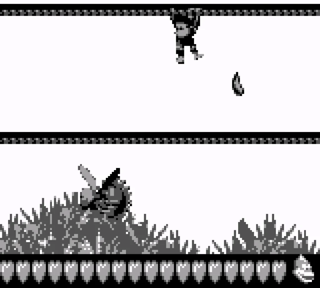 Dixie Kong dangles from a rope above an enemy wasp.