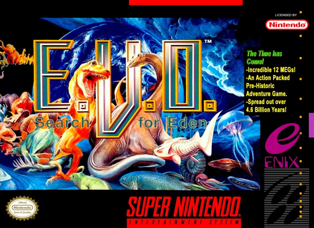 Front cover for E.V.O.: Search for Eden on the Super Nintendo.