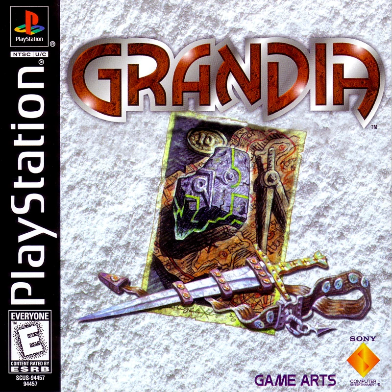Front cover for Grandia on the Sony PlayStation.