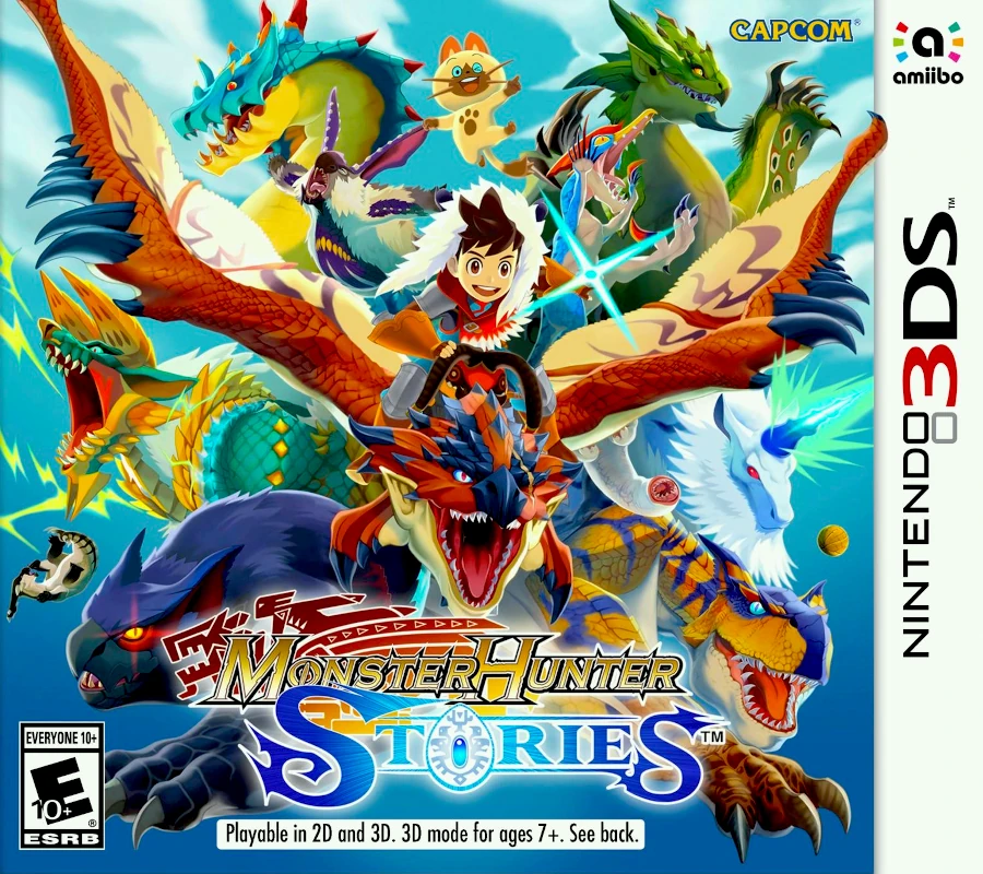 Front cover for Monster Hunter Stories on the Nintendo 3DS.